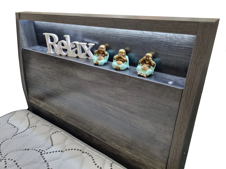 Charcoal Metura Storage Bed Frame - Options: Size