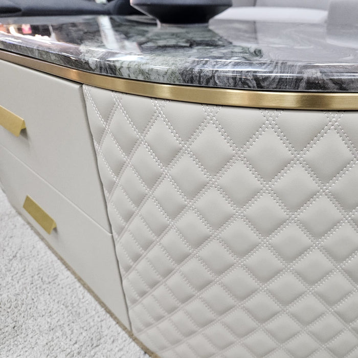 Charlotte Beige Oval Marble Leather Coffee Table