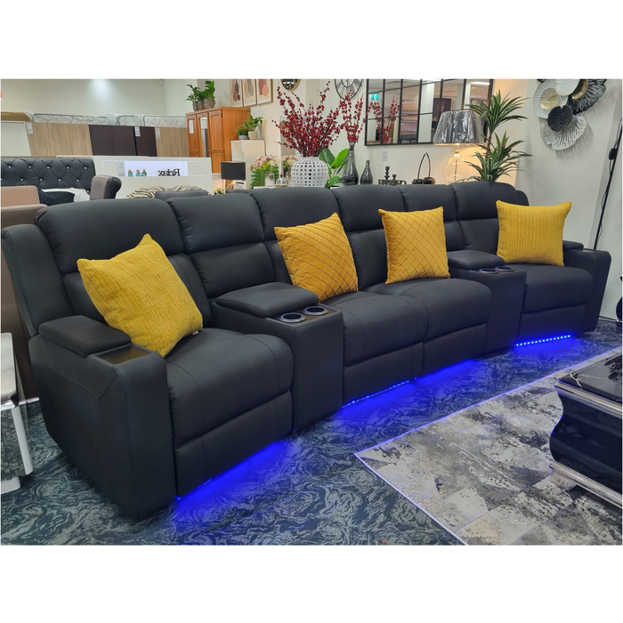 Ariana 4 Seater Recliners Black Leather Theatre Lounge