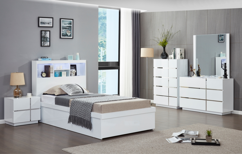 Victoria King Single Bed with Gas Lift Storage, White