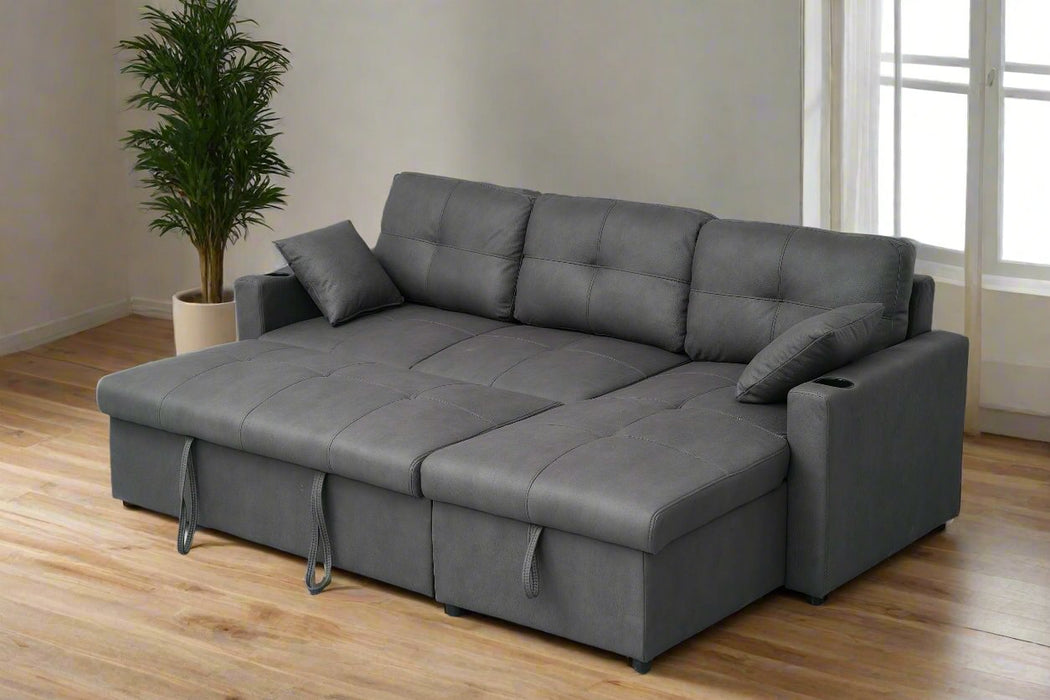 Romeo 3 Seater Sofa Bed with Storage Chaise - Dark Grey