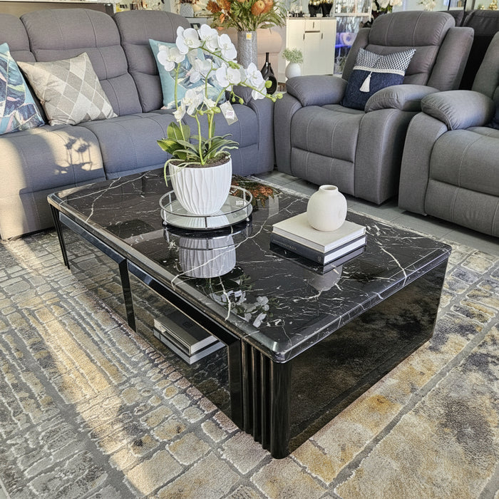 Madrid 1.3m Marble Coffee Table - Black