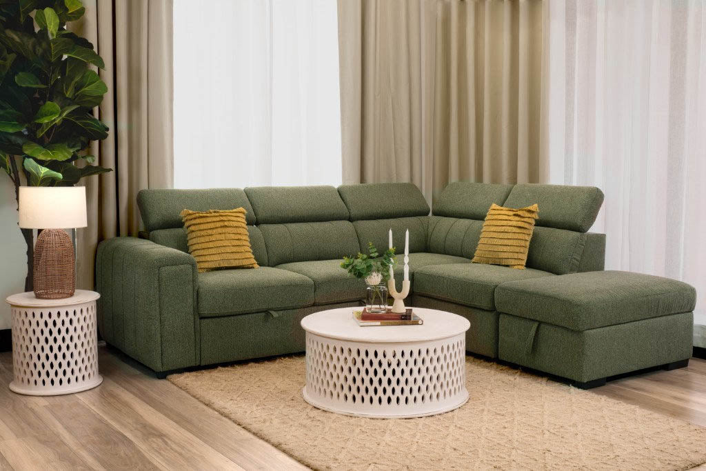 Orland 5 Seater Corner Sofa Bed with Chaise - Green