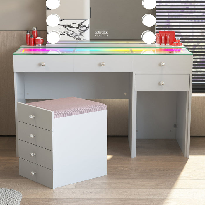 Diana Dresser with Hidden Stool Storage Space - White