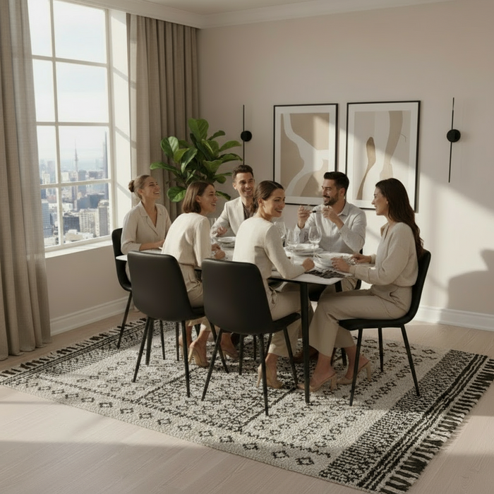 7 Pce Florida Dining Table & Black PU Leather Chair Set