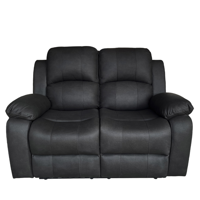 Boston 2 Seater Leather Look Fabric Manual Recliner Charcoal Black