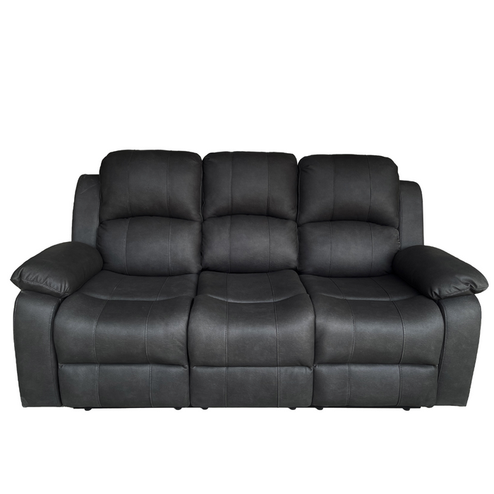 Boston 3 Seater Leather Look Fabric Manual Recliner Charcoal Black