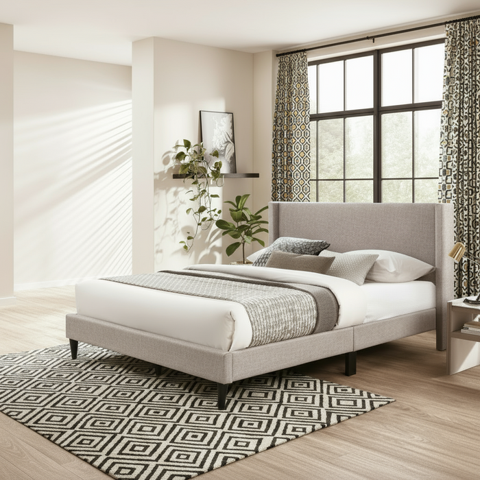 Cavite Queen Bed- Light Grey