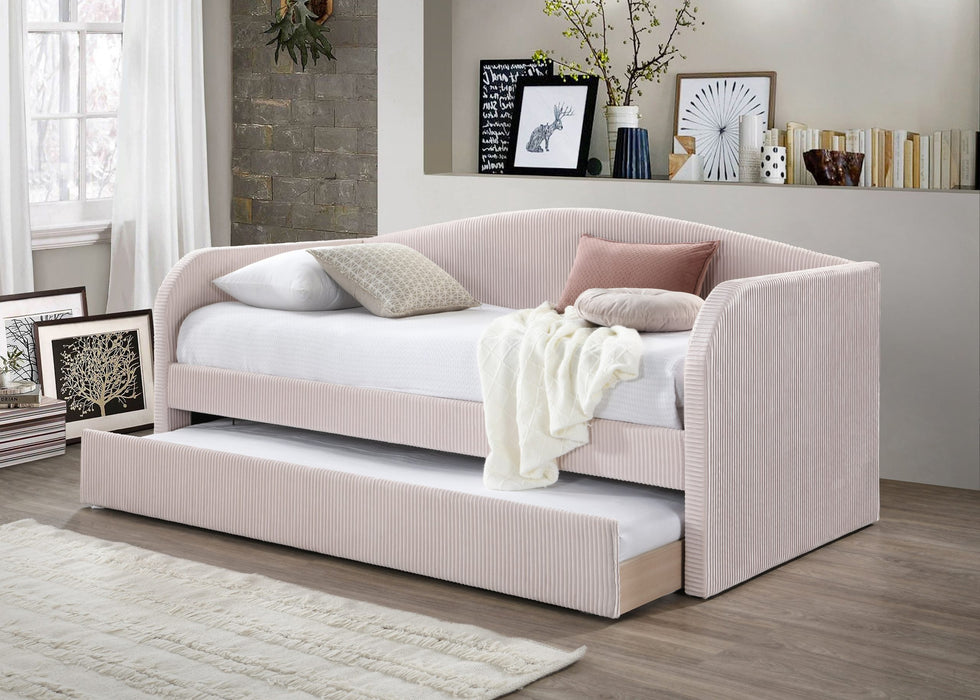 Charlotte Velvet Single Daybed with Trundle - Light Pink