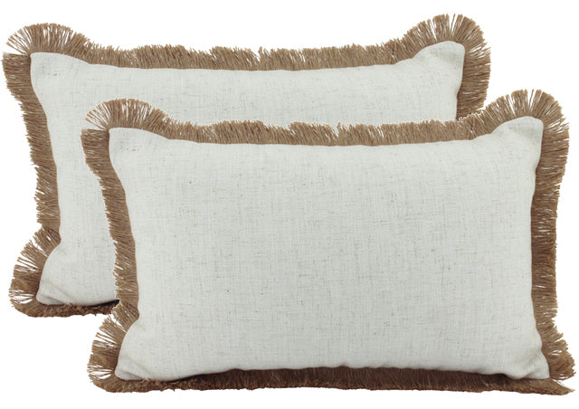 Beige Fringe Linen Cushion