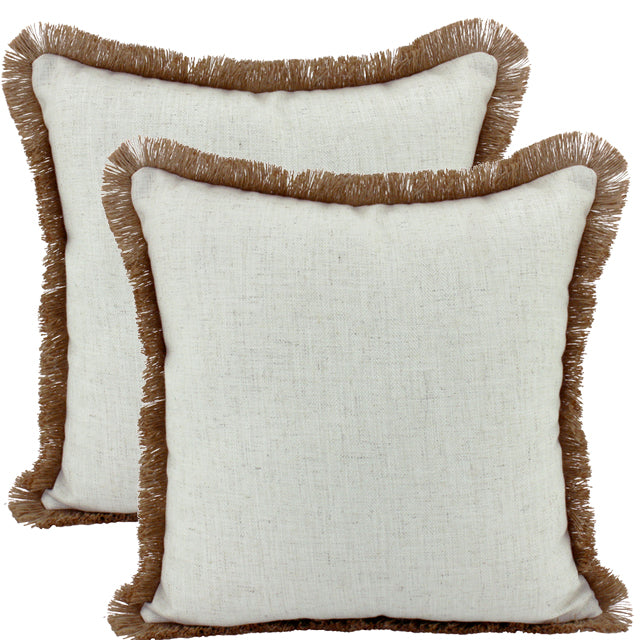 Beige Fringe Linen Cushion
