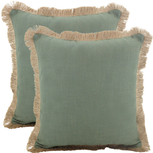 Sage Fringe Linen Cushion