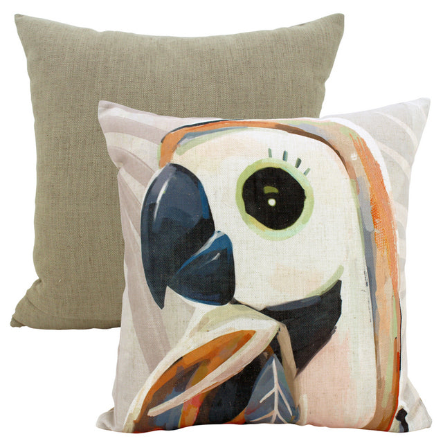 Paulie Parrot Linen Cushion
