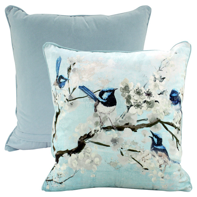 Fairywren Branch Velvet Cushion