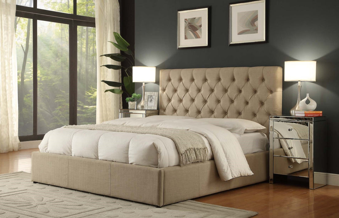 Cameo Upholstered Queen Bed, Beige