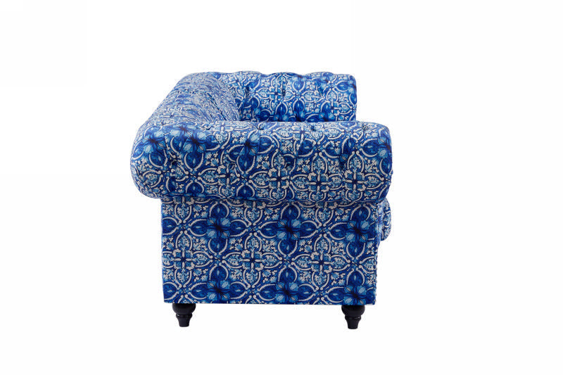 Louis Chesterfield Velvet Armchair, Blue