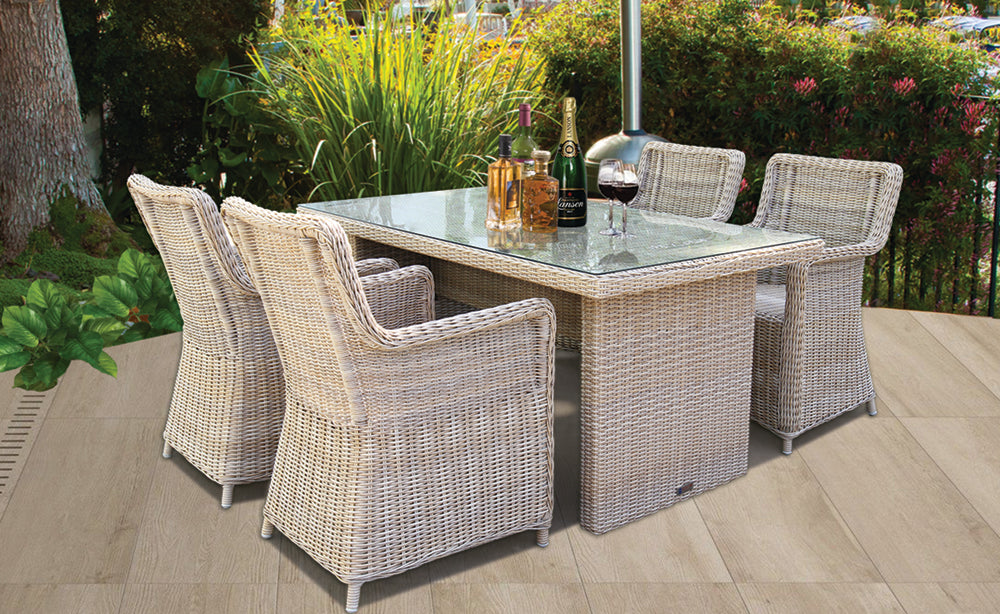5 Piece Burton Outdoor Wicker Rectangle Table Dining Set