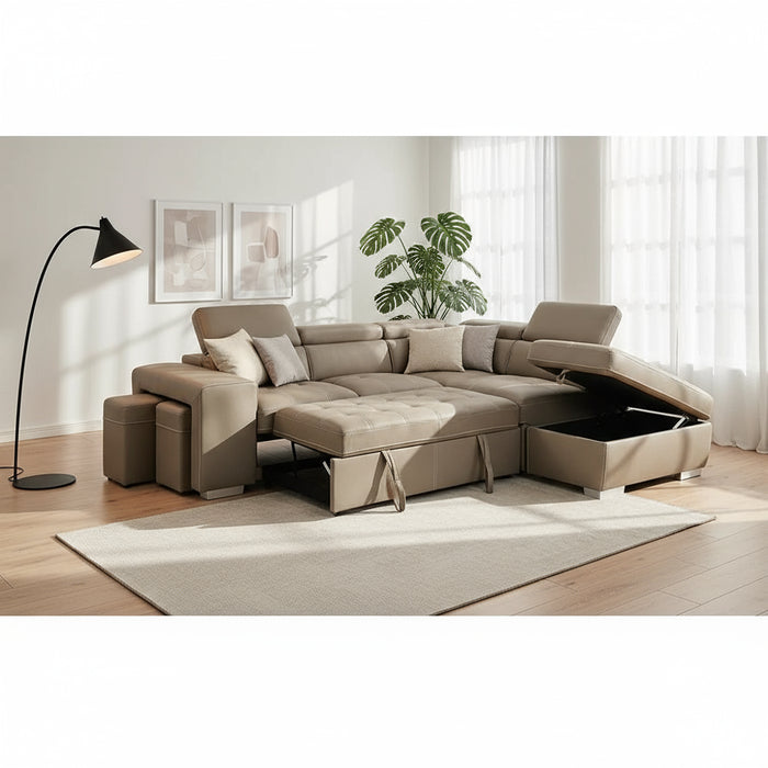 Portland 5 Seater Leather-Look Fabric Sofa Bed with Storage, Charcoal