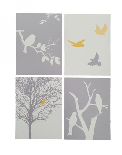 Set Of 4 Canvas Bird Prints