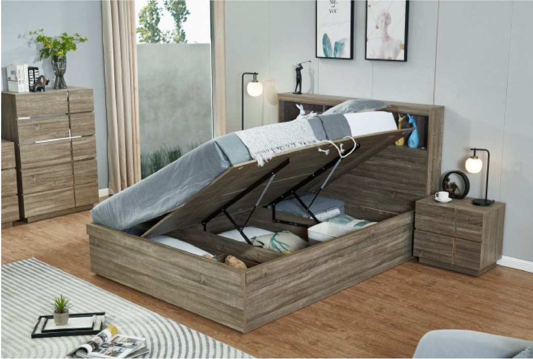 Veronica King Gas Lift Bed - Light Oak