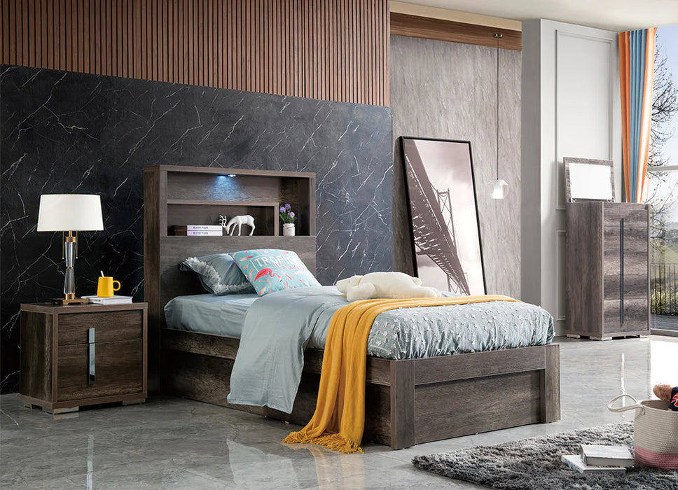 Library King Single Bed Charcoal