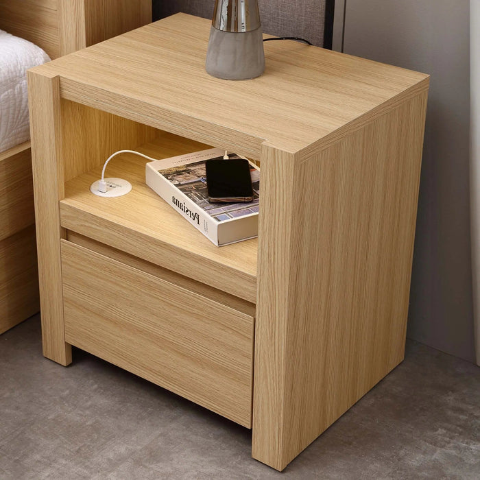 Marina 1 Drawer Bedside with USB Phone Charger, Alpine Oak
