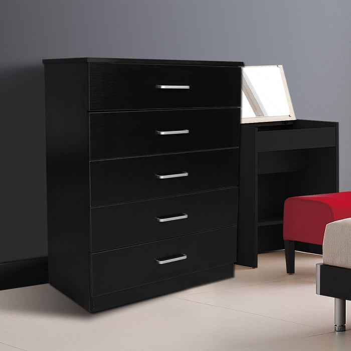 Revana Black 5 Drawer Chest