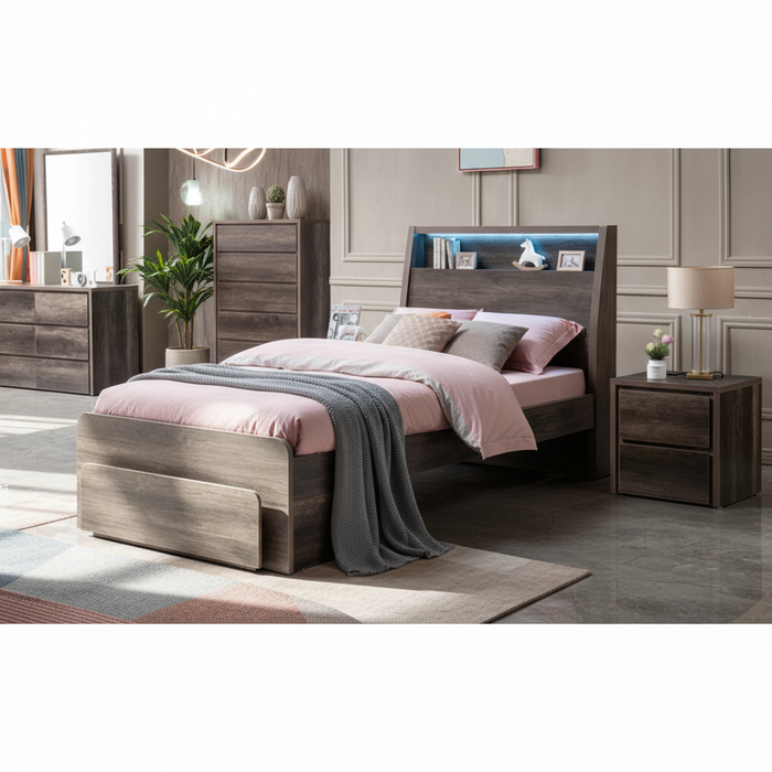 Charcoal Metura Storage Bed Frame - Options: Size