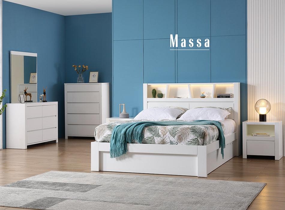 Marina Bed Frame with Gas Lift Storage, White