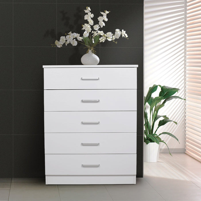 White Rivan 5 Drawer Tallboy - 70 CM