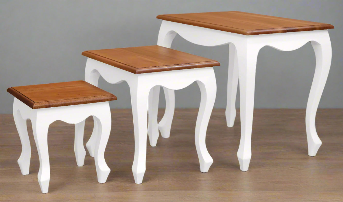 3 Piece Queen Ann Nest of Table Set, White Caramel