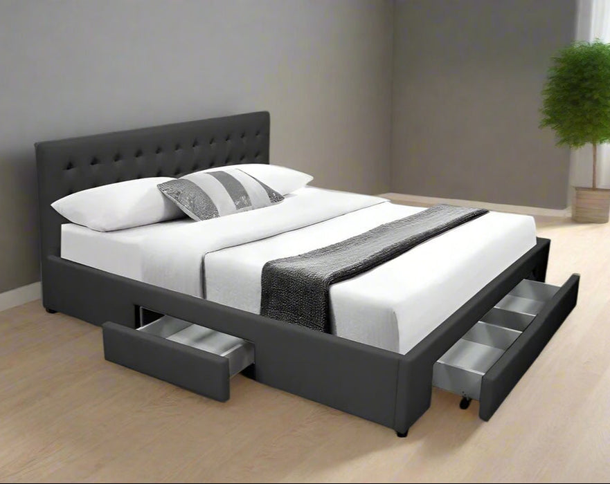 Black Jara PU Leather Bed Frame with 4 Drawers