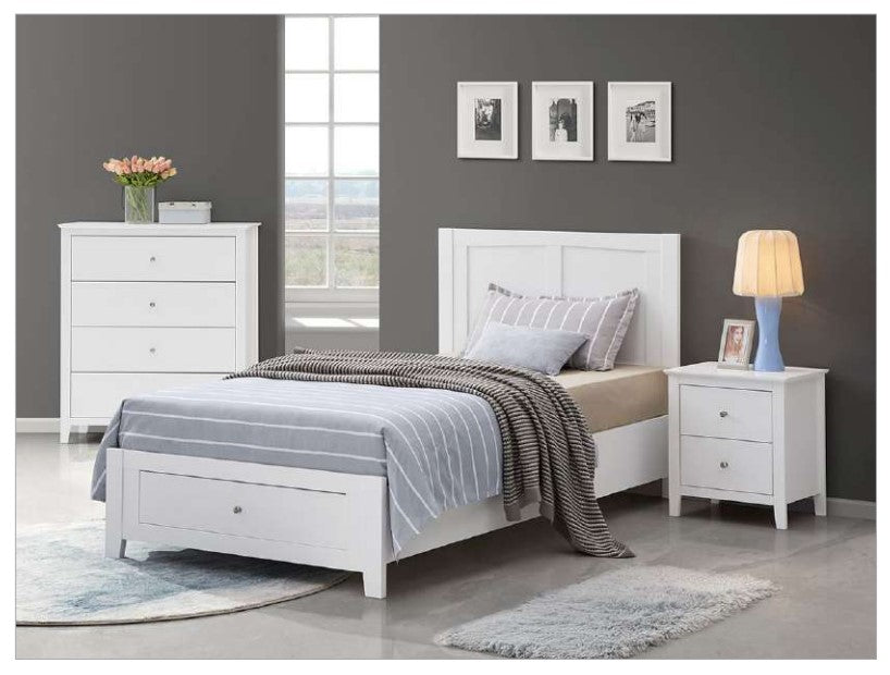 Lunar White King Single Bed Frame with Drawer