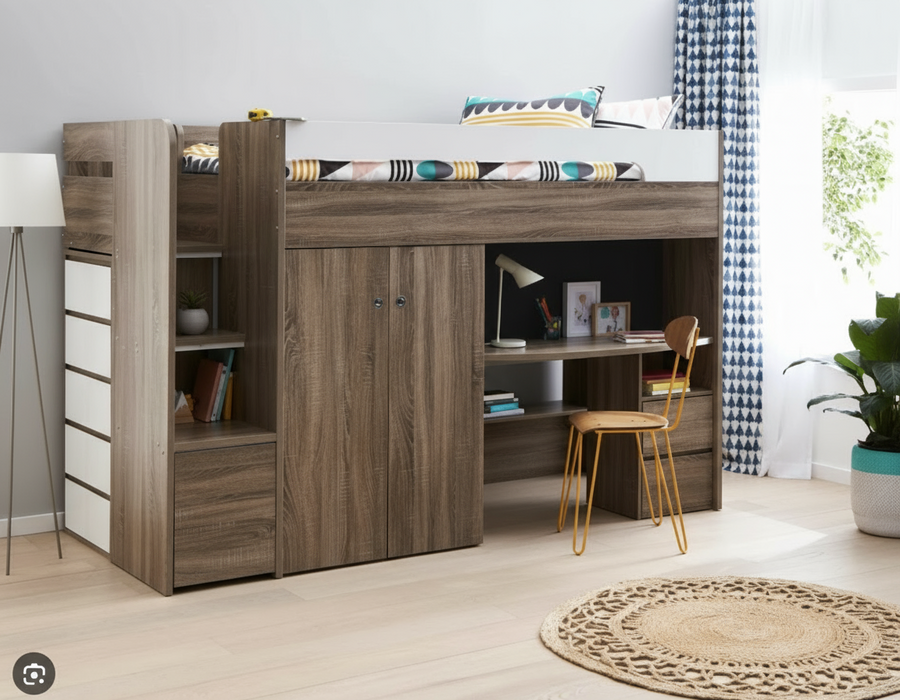 Quantum King Single Bunk Bed Loft, Mocha Oak