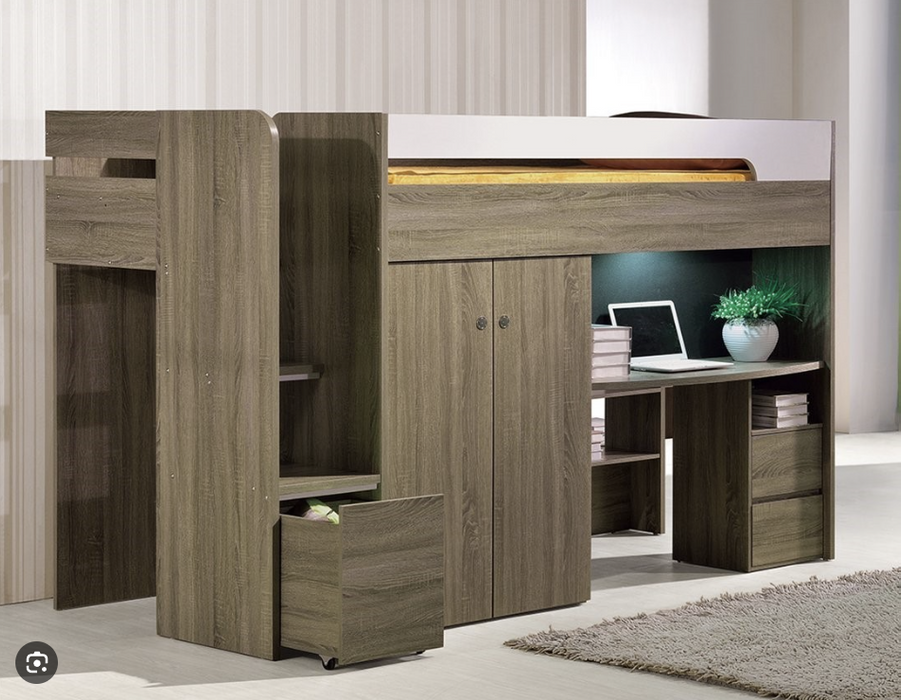 Quantum King Single Bunk Bed Loft, Mocha Oak