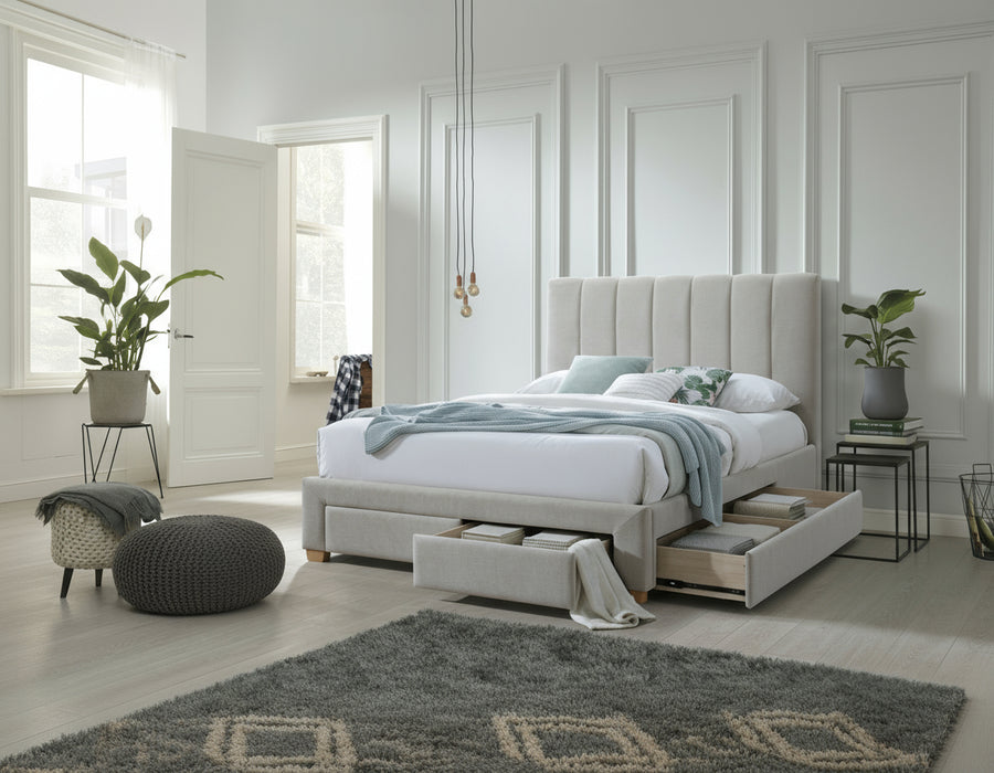 Tokyo Queen Bed- Pearl Cream with Storage