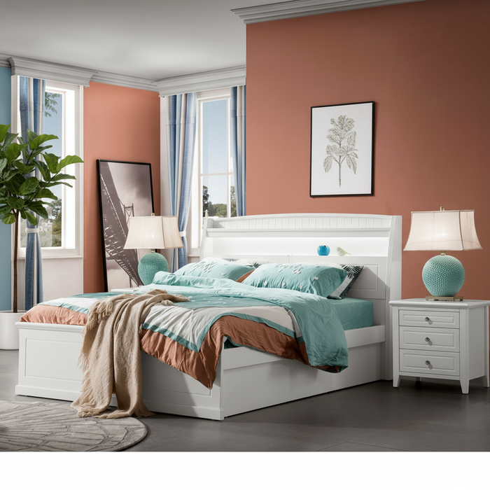 Venice Timber Gas Lift Storage Bed with LED