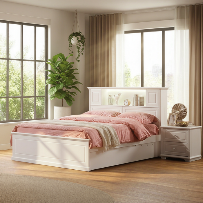 Davince Bed with Storage, White