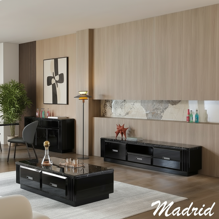 Madrid 1.3m Marble Coffee Table - Black
