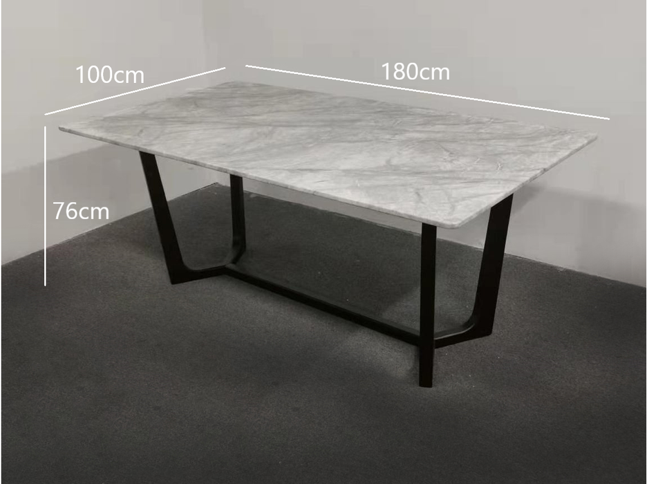 Vanesa 1.8m Dining Table - Marble Top with Black Base