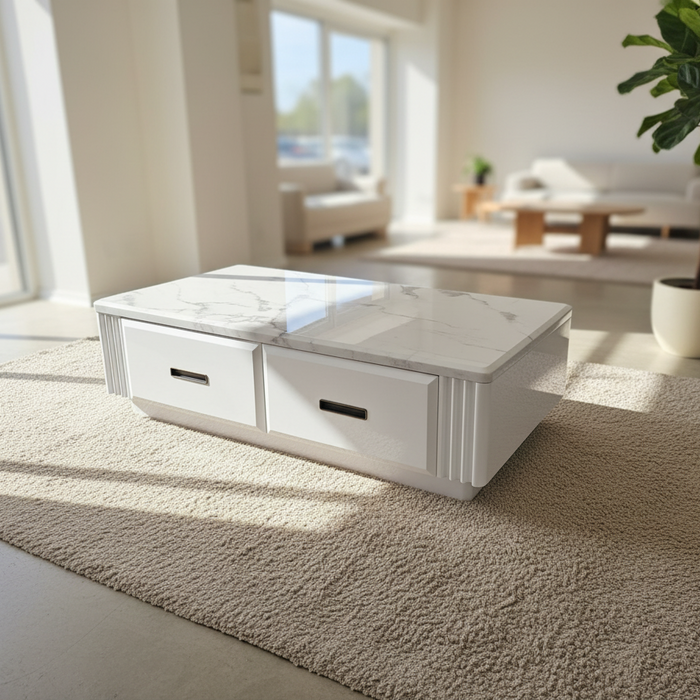 Madrid 1.3m Marble Coffee Table - White
