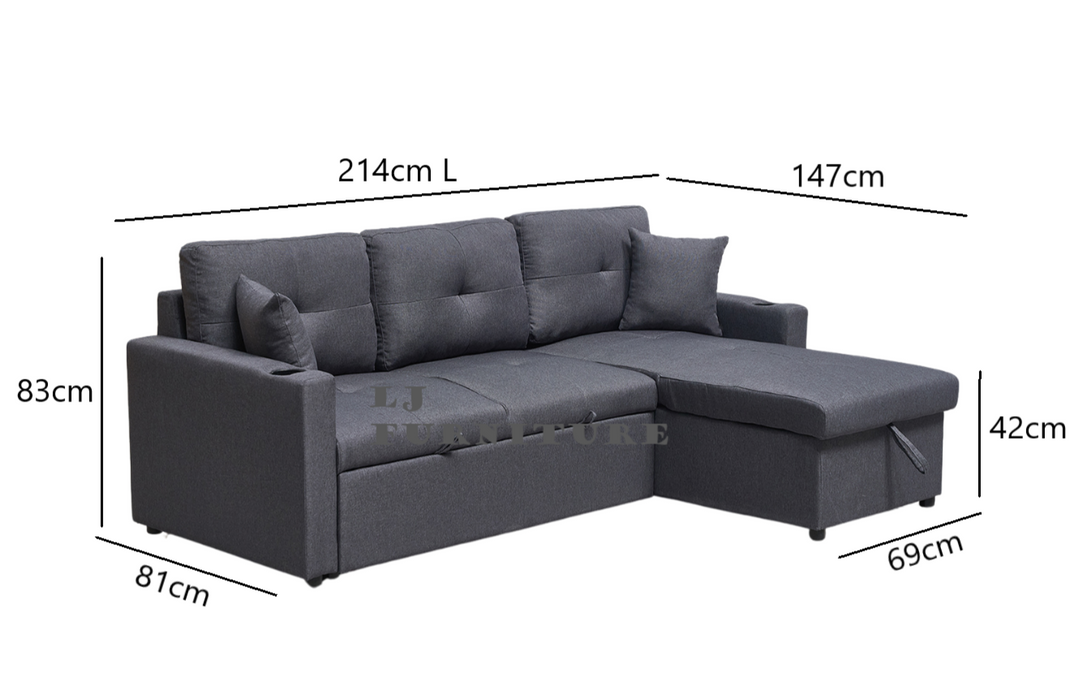 Elvera 3 Seater Sofa Bed with Reversible Storage Chaise