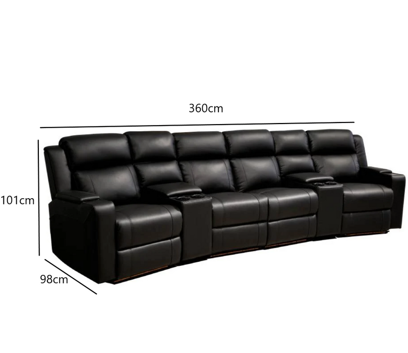 Ariana 4 Seater Recliners Black Leather Theatre Lounge