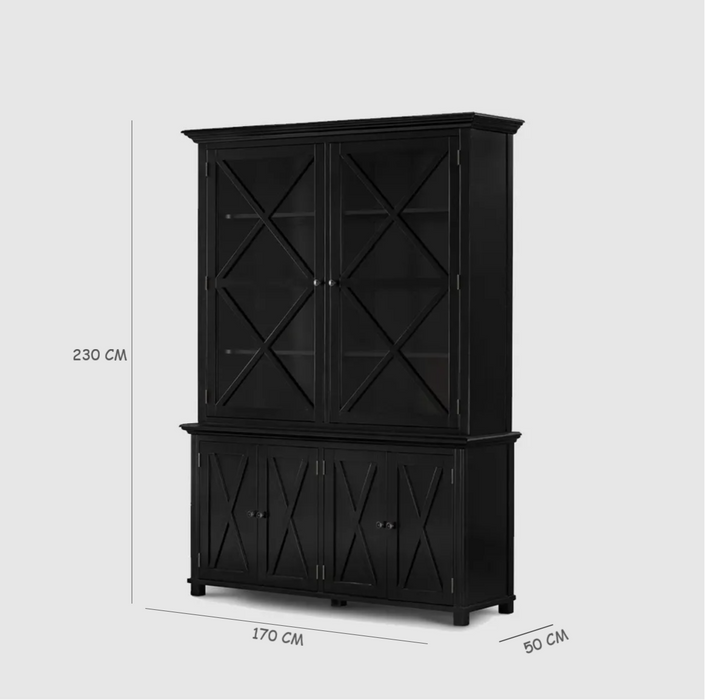 Sorrento Large Glass Door Hamptons Cabinet Black