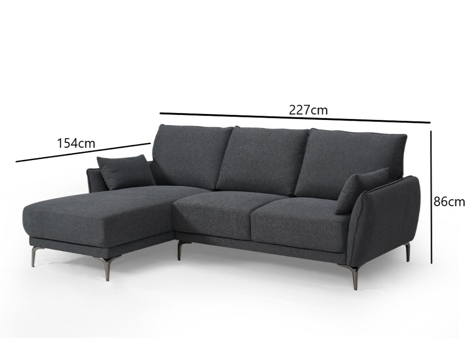 Karela Grey 3 Seater Sofa with Chaise - Options: Chaise