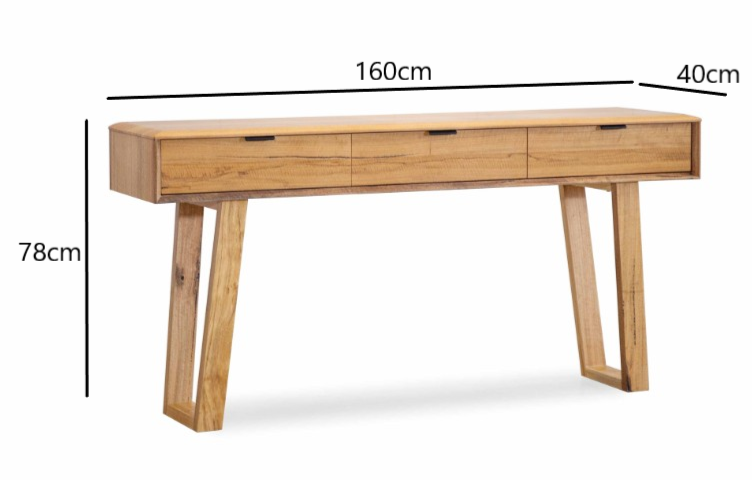 Galway 1.6m 3 Drawer Console Table - Marri Wood