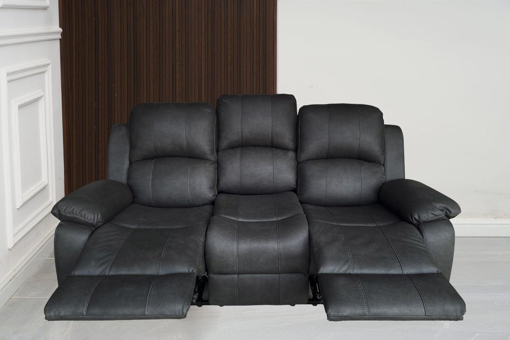 Boston 3 Seater Leather Look Fabric Manual Recliner Charcoal Black