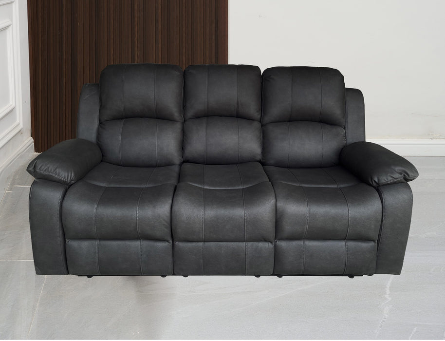 Boston 3 Seater Leather Look Fabric Manual Recliner Charcoal Black