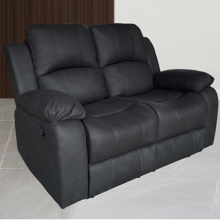 Boston 2 Seater Leather Look Fabric Manual Recliner Charcoal Black