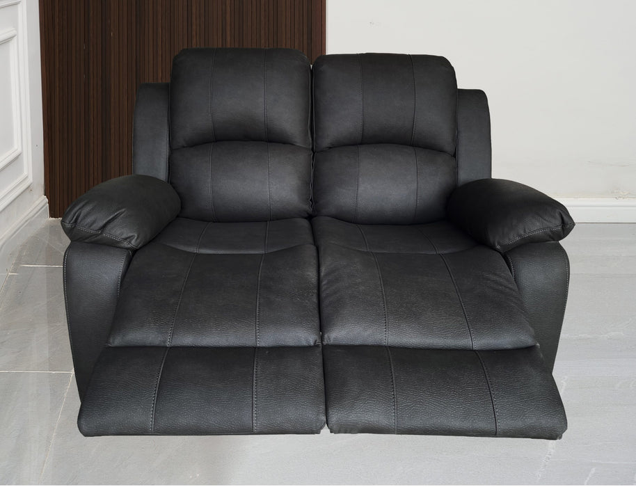Boston 2 Seater Leather Look Fabric Manual Recliner Charcoal Black